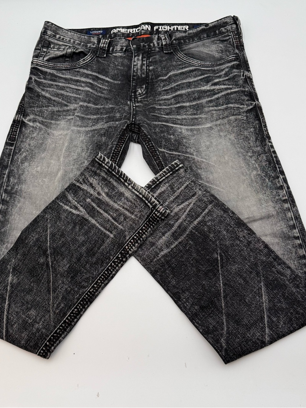 American Fighter Jeans Mens 36x34 Legend Slim Straight Leg Distressed Black
